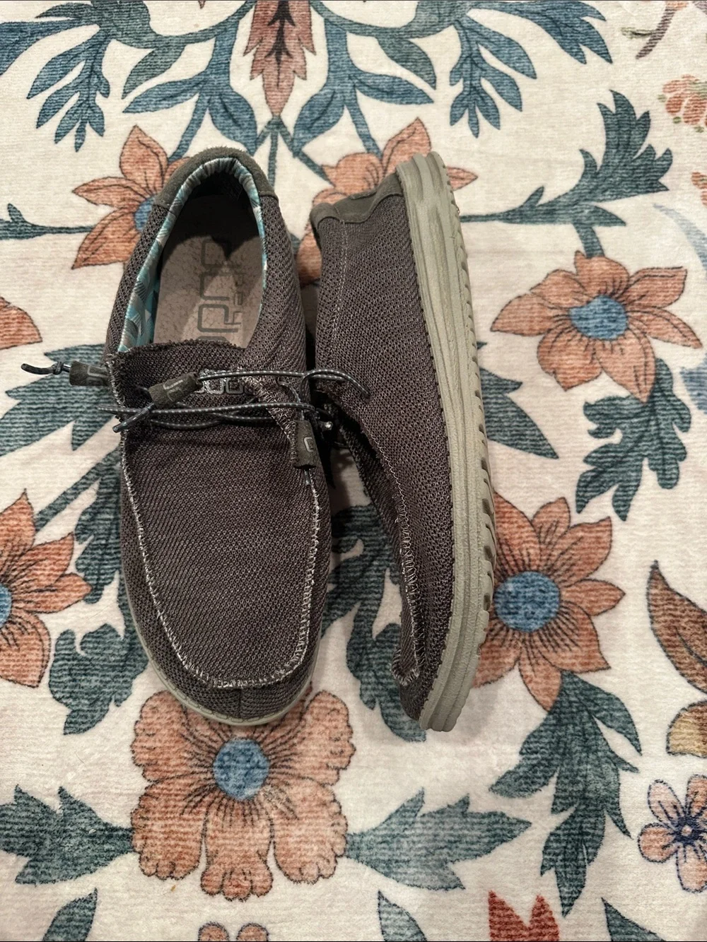 Hey Dude Men's Slip-On Loafers in Dark Gray with Light Blue Trim